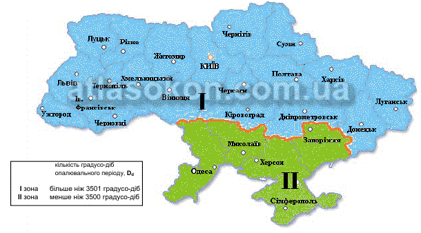 Украина разделялась на четыре температурные зоны